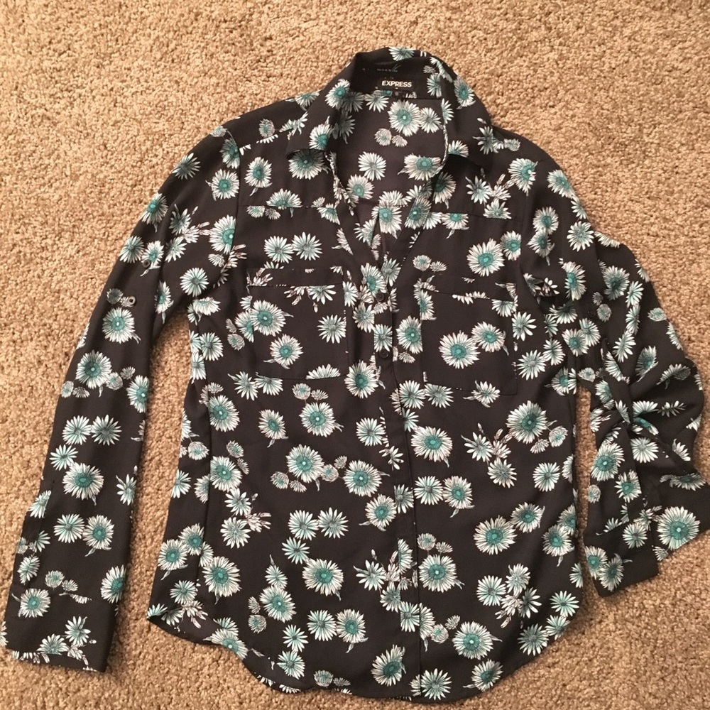 Express black button down tab sleeve blouse